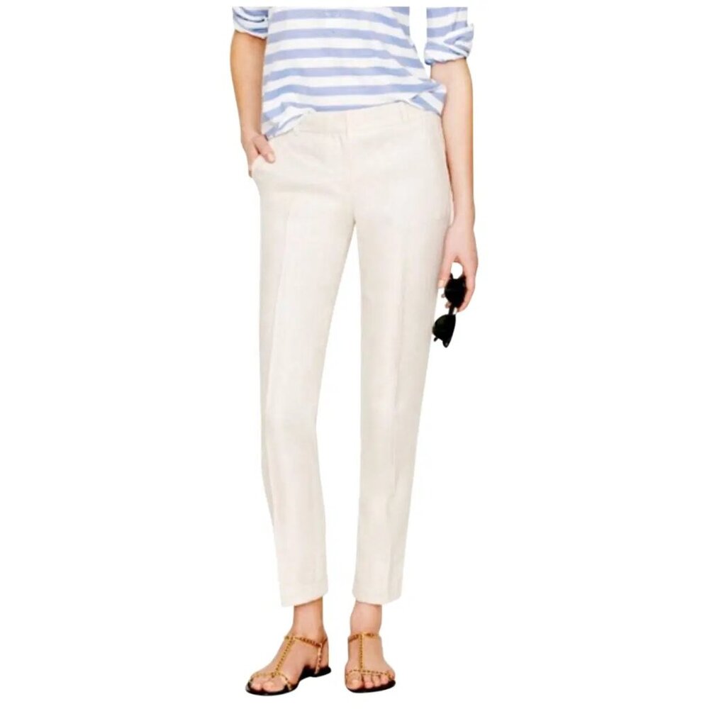 Women's Cream Linen Blend Ankle Pants